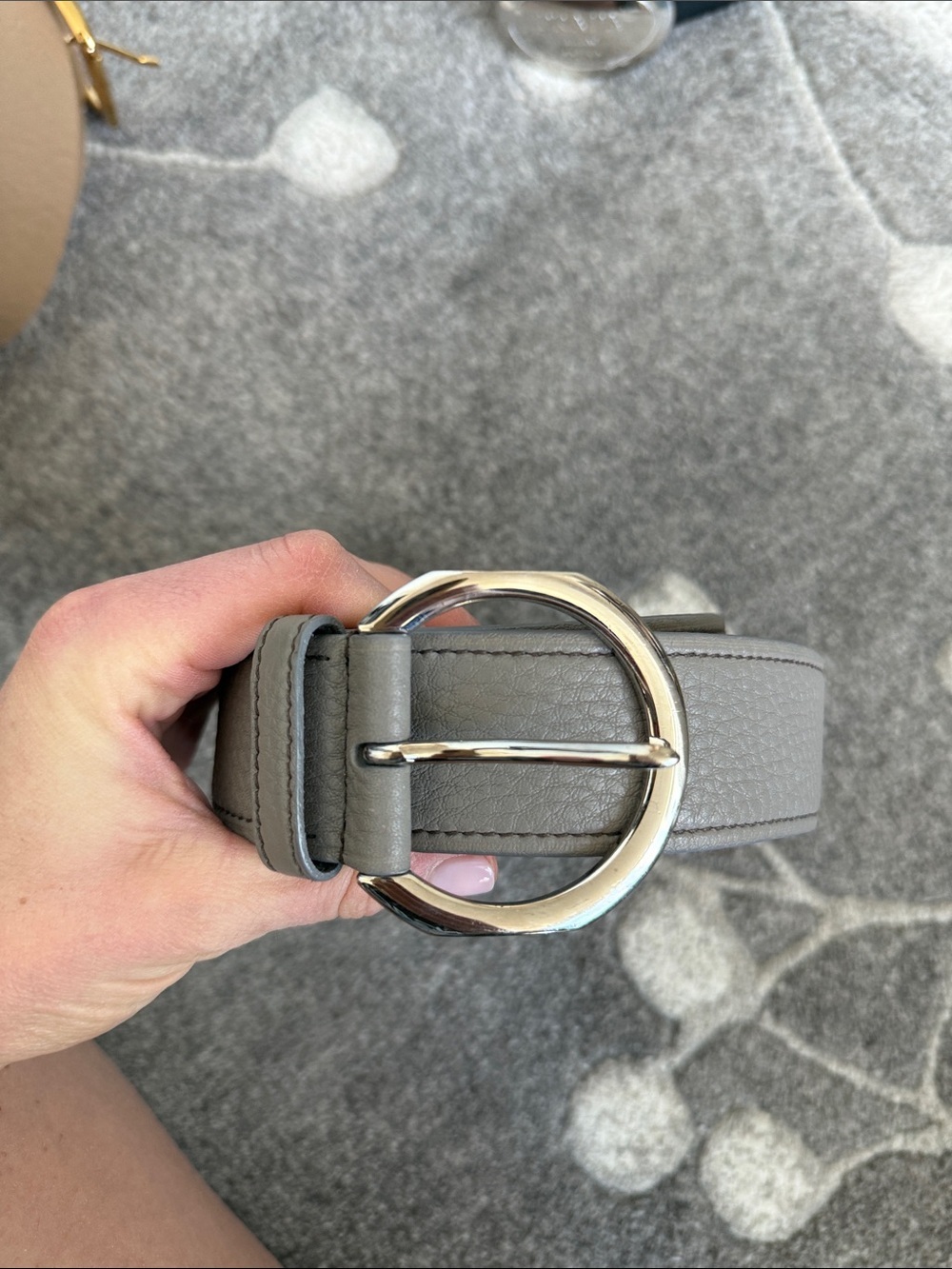 Prada Gray Leather Belt with Silver O-Ring Buckle - Picture 6 of 13